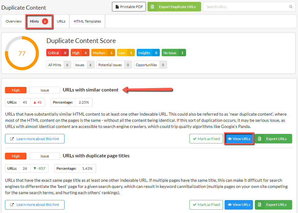 Duplicate Content Hints